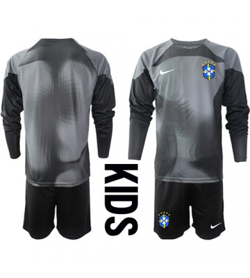 Brasil Keeper Hjemmedraktsett Barn VM 2022 Langermet (+ Korte bukser)